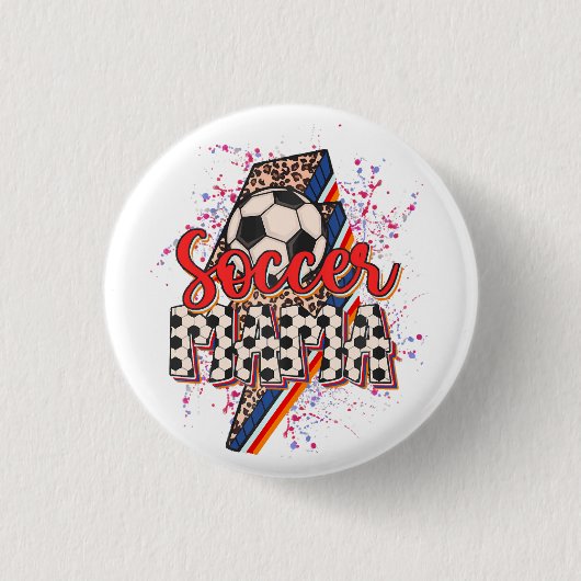 Badge Rond 2,50 Cm Leopard Soccer Mama Éclair Bolt Sport Maman Mothe (Devant)