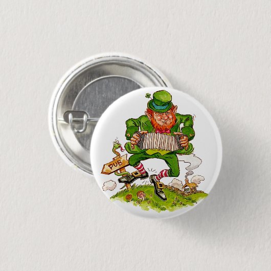 Badge Rond 2,50 Cm Leprechaun en vert, Joyeuse Saint Patrick's Day (Devant & derrière)