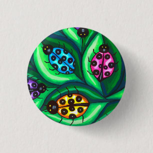 Badge Rond 2,50 Cm Les Ladybugs colorés Insectent la nature faune or