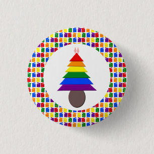 Badge Rond 2,50 Cm Lesbiennes Arbre de Noël arc-en-ciel et présents