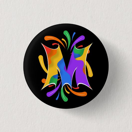 Badge Rond 2,50 Cm Lettre arc-en-ciel M Monogramme Abstrait (Devant)