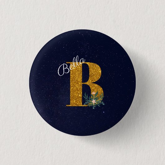 BADGE ROND 2,50 CM LETTRE B MONOME D'OR (Devant)