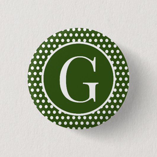 Badge Rond 2,50 Cm Lettre classique Pois rétro vert foncé (Devant)