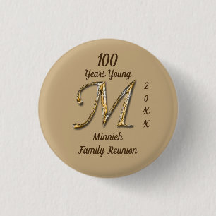 Badge Rond 2,50 Cm Lettre d'âge M Monogramme de la Réunion familiale