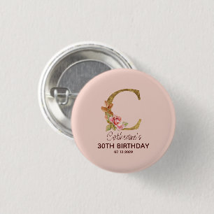 Badge Rond 2,50 Cm Lettre de nom personnalisé C en or rose blush bout