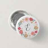 Badge Rond 2,50 Cm Lettre E | Lettre florale lunaire monogramme (Devant & derrière)