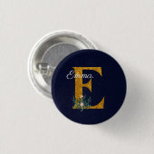 BADGE ROND 2,50 CM LETTRE E MONOGRAMME D'OR (Devant & derrière)