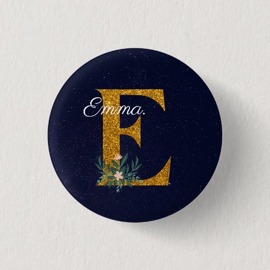 BADGE ROND 2,50 CM LETTRE E MONOGRAMME D'OR (Devant)