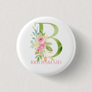 Badge Rond 2,50 Cm Lettre florale B aquarelles Bridesmaid