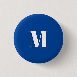 Badge Rond 2,50 Cm LETTRE INITIALE Bleu Profond Monogramme Moderne De