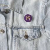 Badge Rond 2,50 Cm Lettre initiale Monogramme élégant Indigo jaune (En situation)