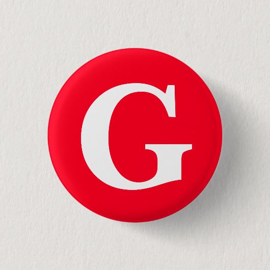 Badge Rond 2,50 Cm Lettre initiale Monogramme Rouge Blanc Plaine Simp (Devant)