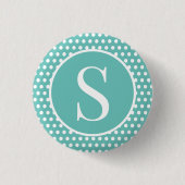 Badge Rond 2,50 Cm Lettre initiale Pois rétro classique Turquoise (Devant)