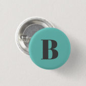 BADGE ROND 2,50 CM LETTRE INITIALE TURQUOISE CLAIRE UNIQUE (Devant & derrière)
