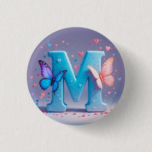 Badge Rond 2,50 Cm Lettre M colorée avec papillons