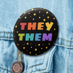 Badge Rond 2,50 Cm Lettres arc-en-ciel Starry Sky Them Trans Pronouns
