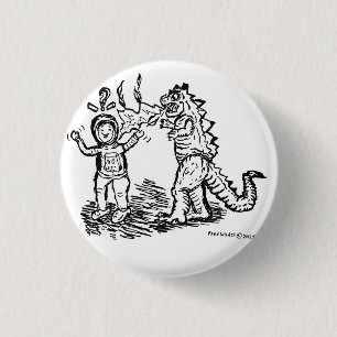 Badge Rond 2,50 Cm L'homme de l'espace contre le dinosaure