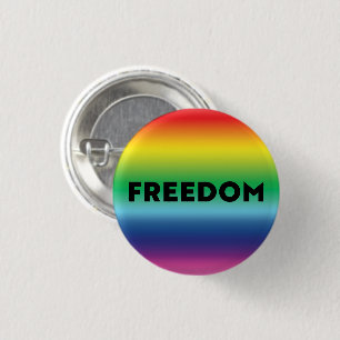 Badge Rond 2,50 Cm Liberté typographie noire motif dégradé arc-en-cie