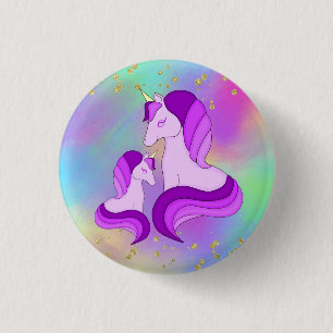 Badge Rond 2,50 Cm Licorne Magique Mignonne Tachetée d'Or Colorée