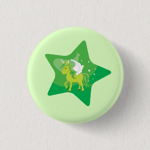 Badge Rond 2,50 Cm Licorne verte mignonne et étoile verte