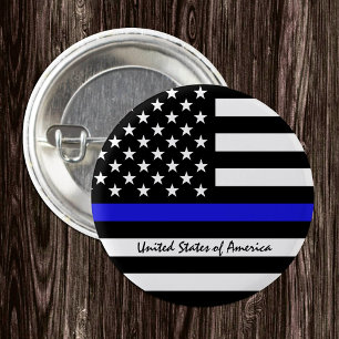 Badge Rond 2,50 Cm Ligne Bleue Mince & Police américaine du Drapeau 