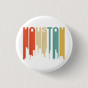 Badge Rond 2,50 Cm Ligne d'horizon de Houston Texas Style Rétro Année