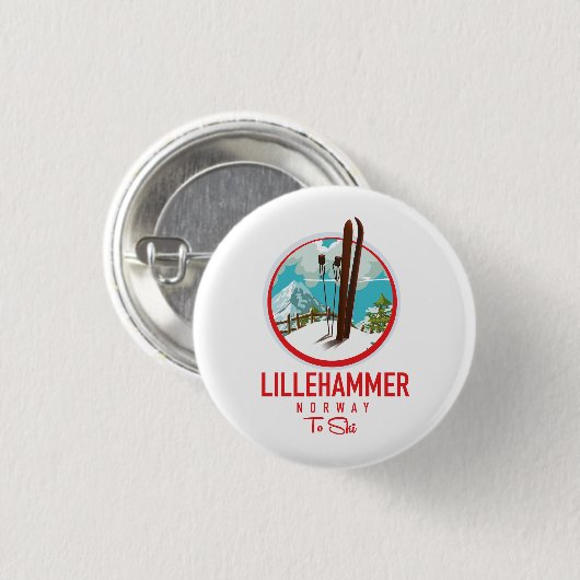 Badge Rond 2,50 Cm Lillehammer Norvège logo Ski (Devant & derrière)
