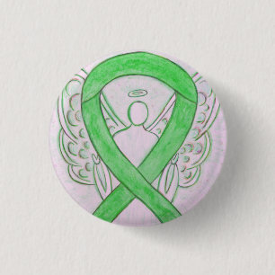 Badge Rond 2,50 Cm Lime Green Angel Sensibilisation Ruban Art Lapin P