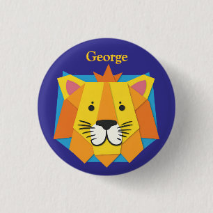 Badge Rond 2,50 Cm Lion Animal En Papier Effet Mignon Enfants