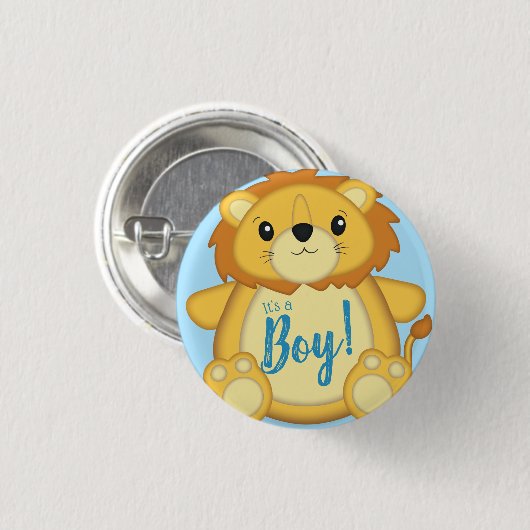 Badge Rond 2,50 Cm Lion Baby shower bleu (Devant & derrière)