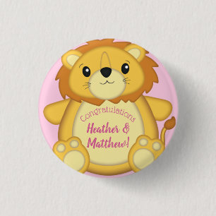 Badge Rond 2,50 Cm Lion Baby shower rose