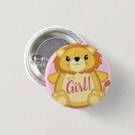 Badge Rond 2,50 Cm Lion Baby shower rose (Devant & derrière)