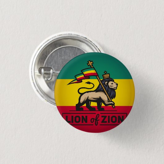 Badge Rond 2,50 Cm Lion of Zion - Haile Selassie - Rastafari Button (Devant & derrière)