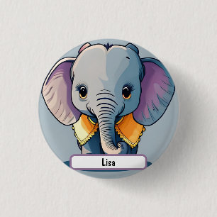 Badge Rond 2,50 Cm Lisa l'éléphant bébé, avec Nametag personnalisé!