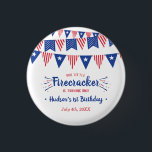 Badge Rond 2,50 Cm Little Firecracker 4 juillet 1ère fête d'anniversa<br><div class="desc">Célébrez en style avec ces boutons tendance de fête du 1er anniversaire. Ce design est facile à personnaliser avec votre libellé d'événement spécial et vos invités seront ravis quand ils verront ces fabuleux boutons de faveur. Les éléments correspondants se trouvent dans la collection.</div>