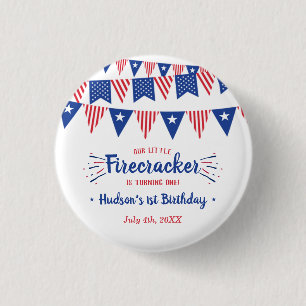 Badge Rond 2,50 Cm Little Firecracker 4 juillet 1ère fête d'anniversa