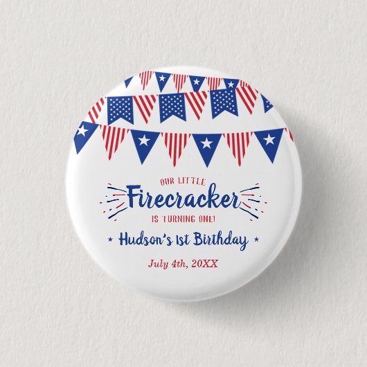 Badge Rond 2,50 Cm Little Firecracker 4 juillet 1ère fête d'anniversa (Devant)
