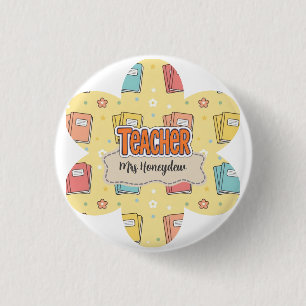 Badge Rond 2,50 Cm Livre Scolaire Motif Professeur Jaune
