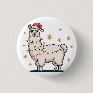 Badge Rond 2,50 Cm Llama Alpaca Avec Chapeau De Père Noël Et Lumière