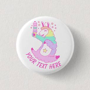 Badge Rond 2,50 Cm Llama arc-en-ciel