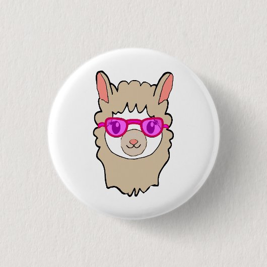 Badge Rond 2,50 Cm Llama Cute Avec Verres Dessin (Devant)