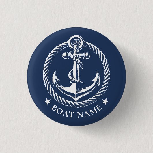 Badge Rond 2,50 Cm Logo d'Ancres nautiques Nom du bateau bleu marine (Devant)