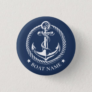 Badge Rond 2,50 Cm Logo d'Ancres nautiques Nom du bateau bleu marine