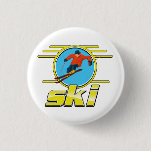 Badge Rond 2,50 Cm Logo de ski rétro 90