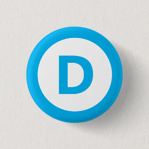 Badge Rond 2,50 Cm Logo du parti démocrate en bleu turquoise sur blan