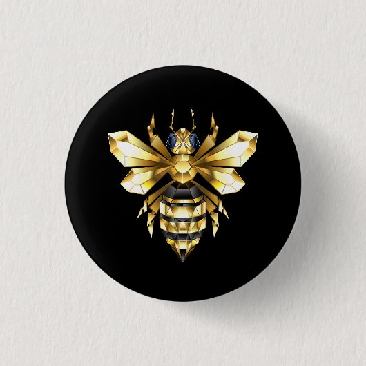 Badge Rond 2,50 Cm Logo Faux Gold Foil Bee Polygonal sur Noir (Devant)