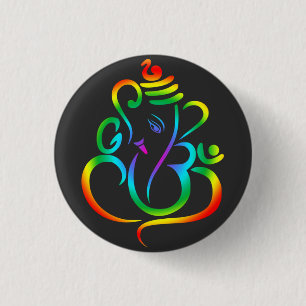 Badge Rond 2,50 Cm Lord Ganesha en couleur sur le noir