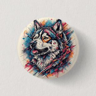 Badge Rond 2,50 Cm Loup avec des éléments géométriques et des couleur