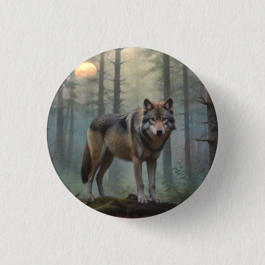 Badge Rond 2,50 Cm Loup dans la forêt (Devant)