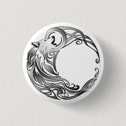 Badge Rond 2,50 Cm Loup tribal - Ombragé (Devant)